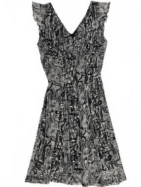 Vintage Dona Canada Made Black White Floral Lace Empire Waist Midi Dress Sz S